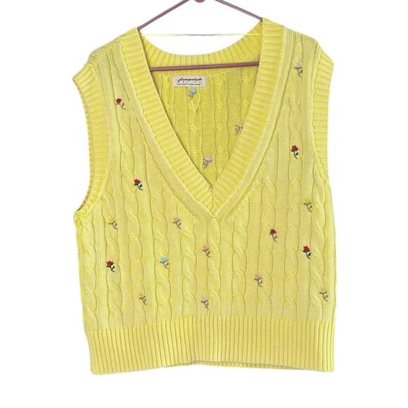 Free People Plumeria Floral Vest Women’s L Yellow Embroidered Cottagecore NEW - Picture 2 of 7